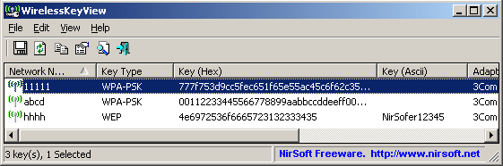 WirelessKeyView 1.68 для 32-битной версии Windows